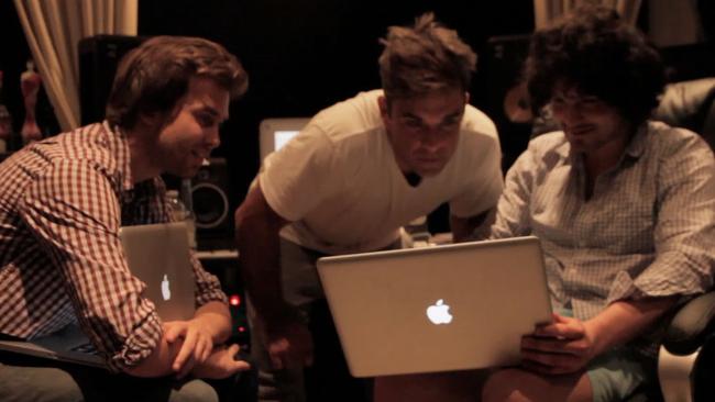Robbie Williams with Tim Metcalfe and Flynn Francis