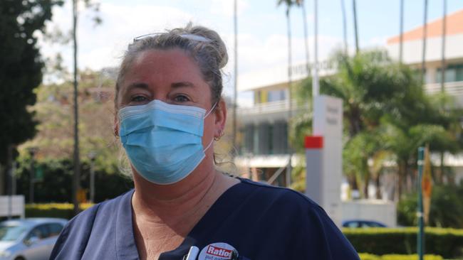 NSW Nurses and Midwives Liverpool Branch Secretary, Heidi McNamara outside Liverpool Hospital. Picture: Jake McCallum