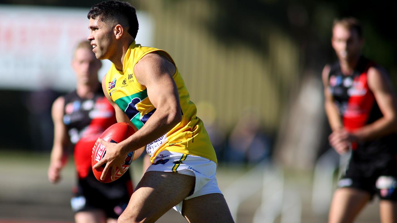 22/05/2021:  Tyson Stengle of the Eagles during the SANFL game between West Adelaide and Woodville-West Torrens at Richmond Oval. Picture: Kelly Barnes