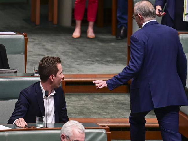 Prime Minister Anthony Albanese gives Max Chandler-Mather a serve in parliament. Picture: Martin Ollman (NCA NewsWire)