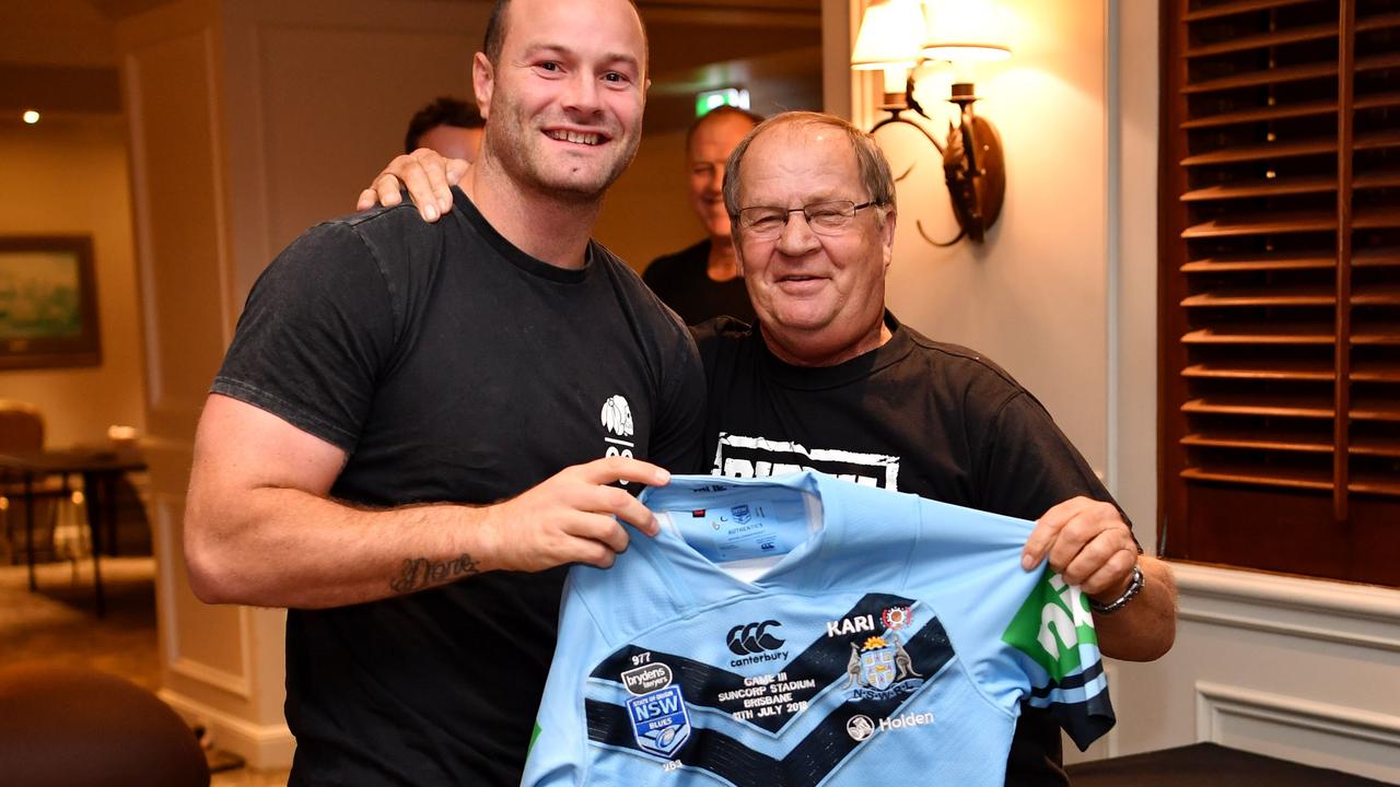 Tommy Raudonikis presents jerseys to the NSW Origin team in Brisbane, 09-07-2018.