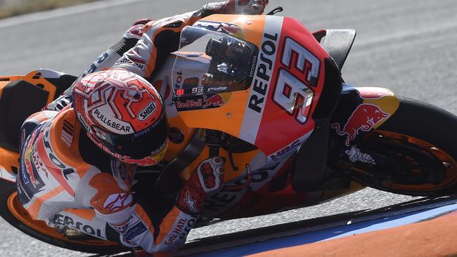 Spanish rider Marc Marquez during his free practice session for the Moto GP Grand Prix of the Czech Republic. Picture: AFP