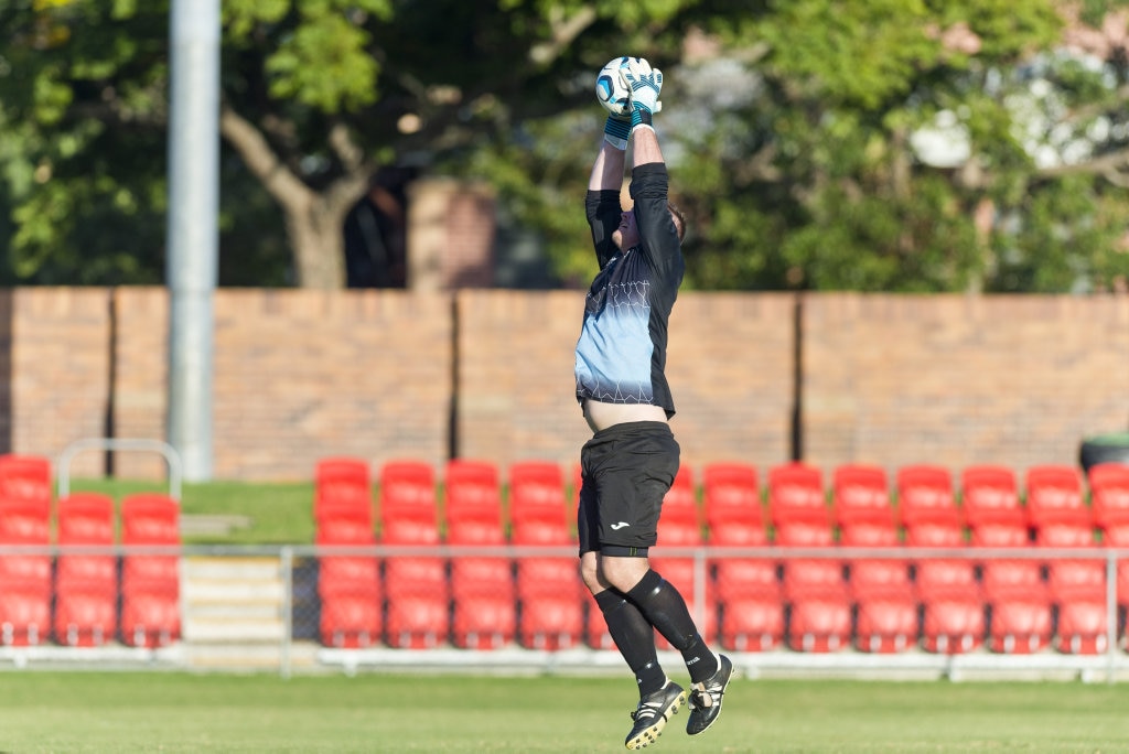 South West Queensland Thunder keeper Matthew Eilers against Brisbane Roar in NPL Queensland men round two football at Clive Berghofer Stadium, Saturday, February 9, 2019. Picture: Kevin Farmer