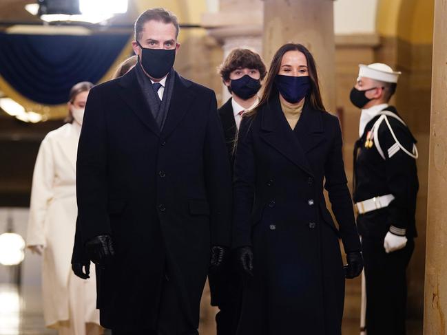 Hunter Biden, left, arriving to see his father Joe Biden being sworn in as the America’s 46th President. Picture: AFP