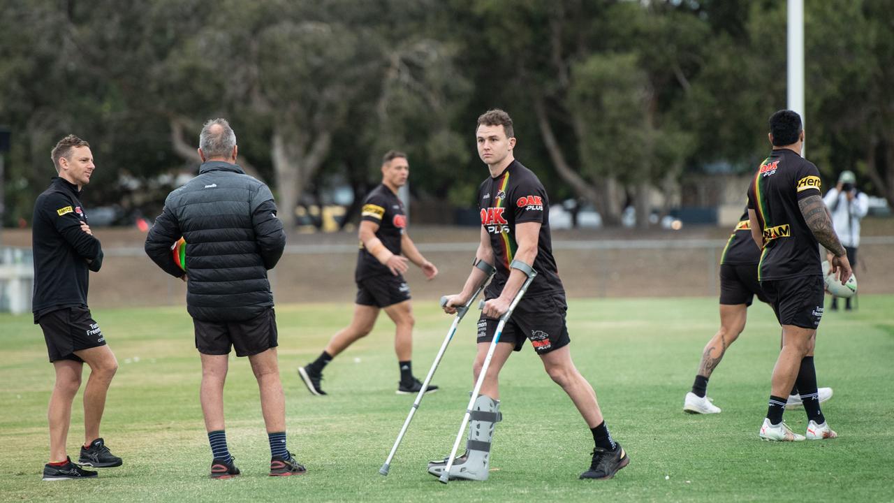 Edwards was on crutches just days out from last year’s grand final. Picture; Brad Fleet