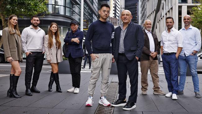 Stephen Xu (front left) and Garry Simonian with other hospitality operators from the Wetsern Harbour precinct. Picture: Sam Ruttyn