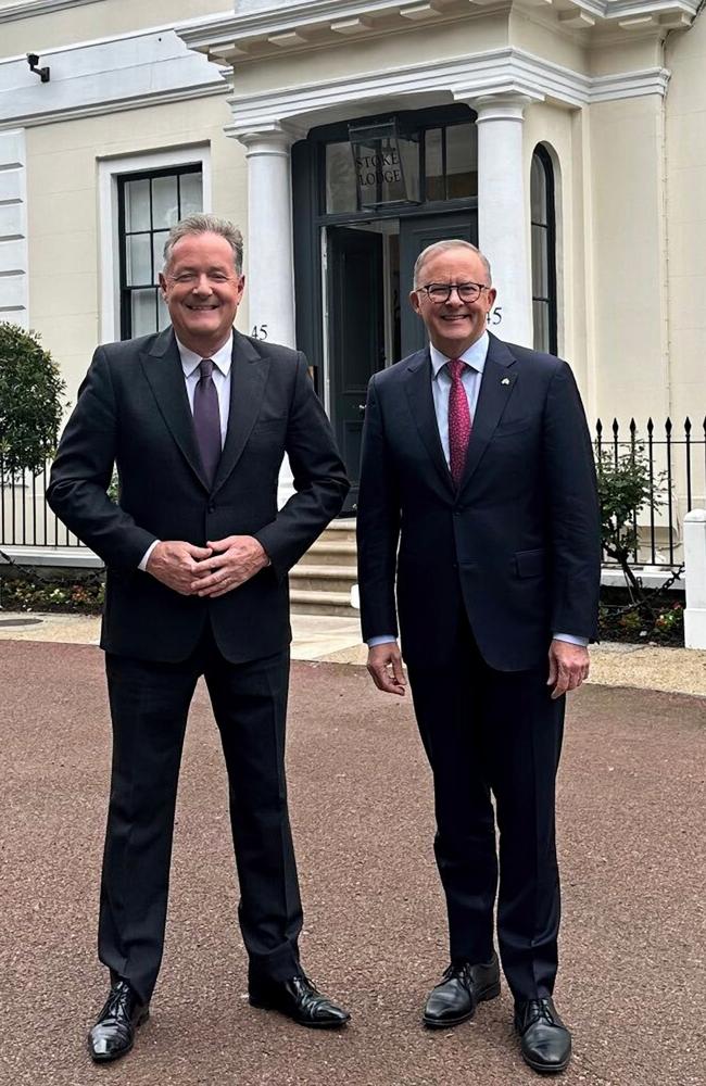 The PM sat down for a wide-ranging interview with Sky News Australia host Piers Morgan ahead of King Charles III’s coronation this Saturday. Picture: Twitter