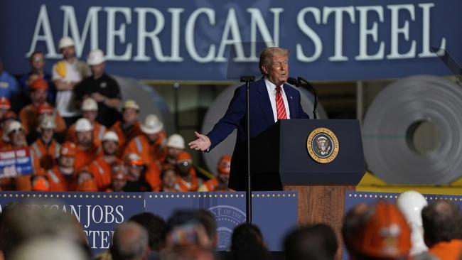 US President Donald Trump speaks at US Steel's plant over the weekend. Picture: AP