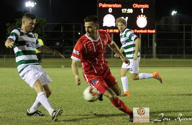 Darwin Olympic captain Ross Tsounias playing against Palmerston Rovers in May. Picture: Lou Reeves