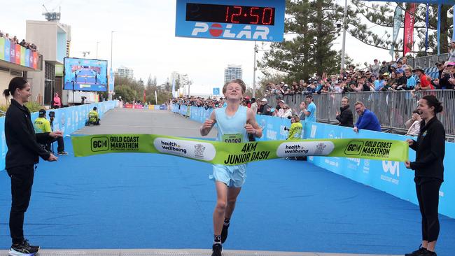 Gold Coast Marathon 2023 4km junior dash winner LUKE GORSKI 1 July 2023 Southport Picture by Richard Gosling