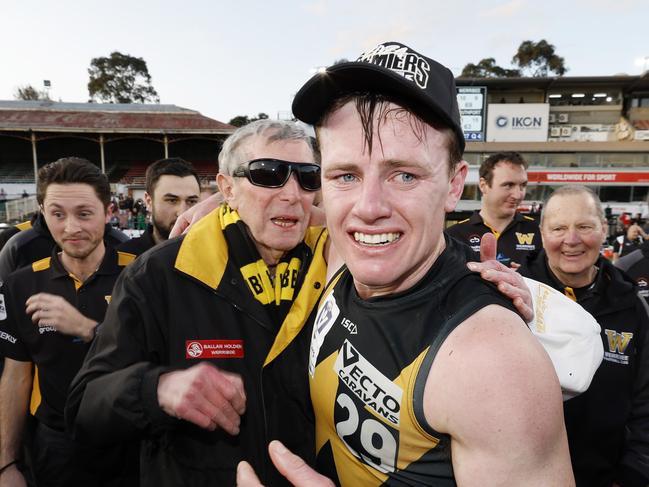 A teary captain Dominic Brew after Werribee’s 2024 grand final. Picture:Michael Klein
