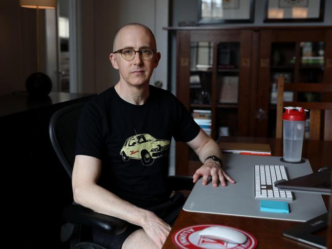 Ken Todd poses for a portrait in his home office in New York, New York on May 13, 2022. After getting Covid-19 in January 2021, Ken Todd suffers from long Covid.  CREDIT: Bess Adler for The Wall Street Journal