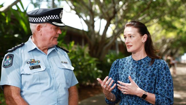 Queensland Minister for Children and Youth Justice Leanne Linard visited Cairns for the fourth time this year in September to discuss with concerned residents youth crime in Far North Queensland. Acting Chief Superintendent Rhys Newton is with her. Picture: Brendan Radke