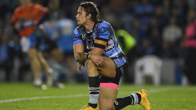 NRL 2024 RD12 Cronulla-Sutherland Sharks v Penrith Panthers - Nicholas Hynes, dejected. Picture: NRL Photos