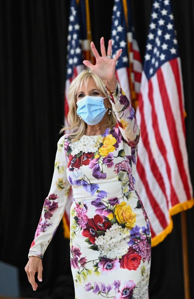 For a campaign stop in Miami last year, Jill Biden theme-dressed in florals. Picture: AFP