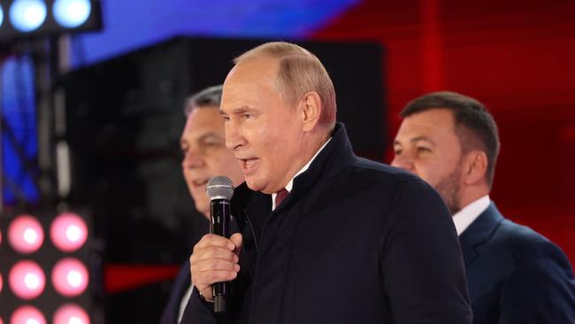 Russian President Vladimir Putin addresses a rally and a concert marking the annexation of four regions of Ukraine occupied by Russian troops.