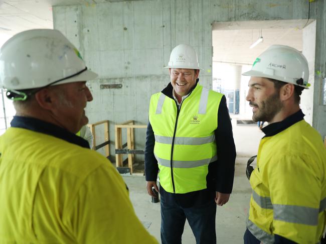 James Packer meets some of the workers on site. Picture: Rohan Kelly