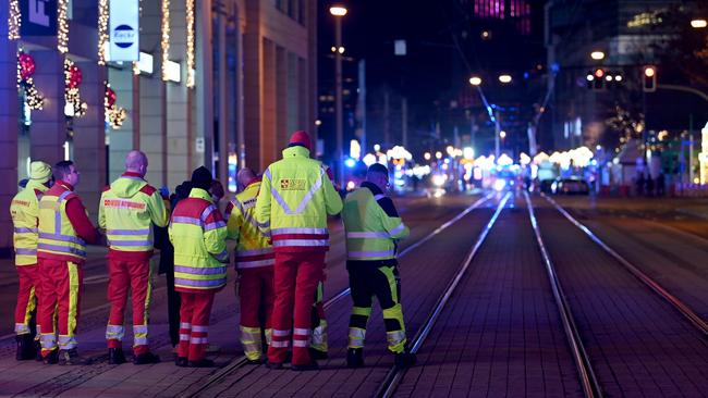 Emergency services at the scene of a suspected terror attack at a Christmas market in the eastern German town of Magdeburg. Picture: Heiko Rebsch/dpa