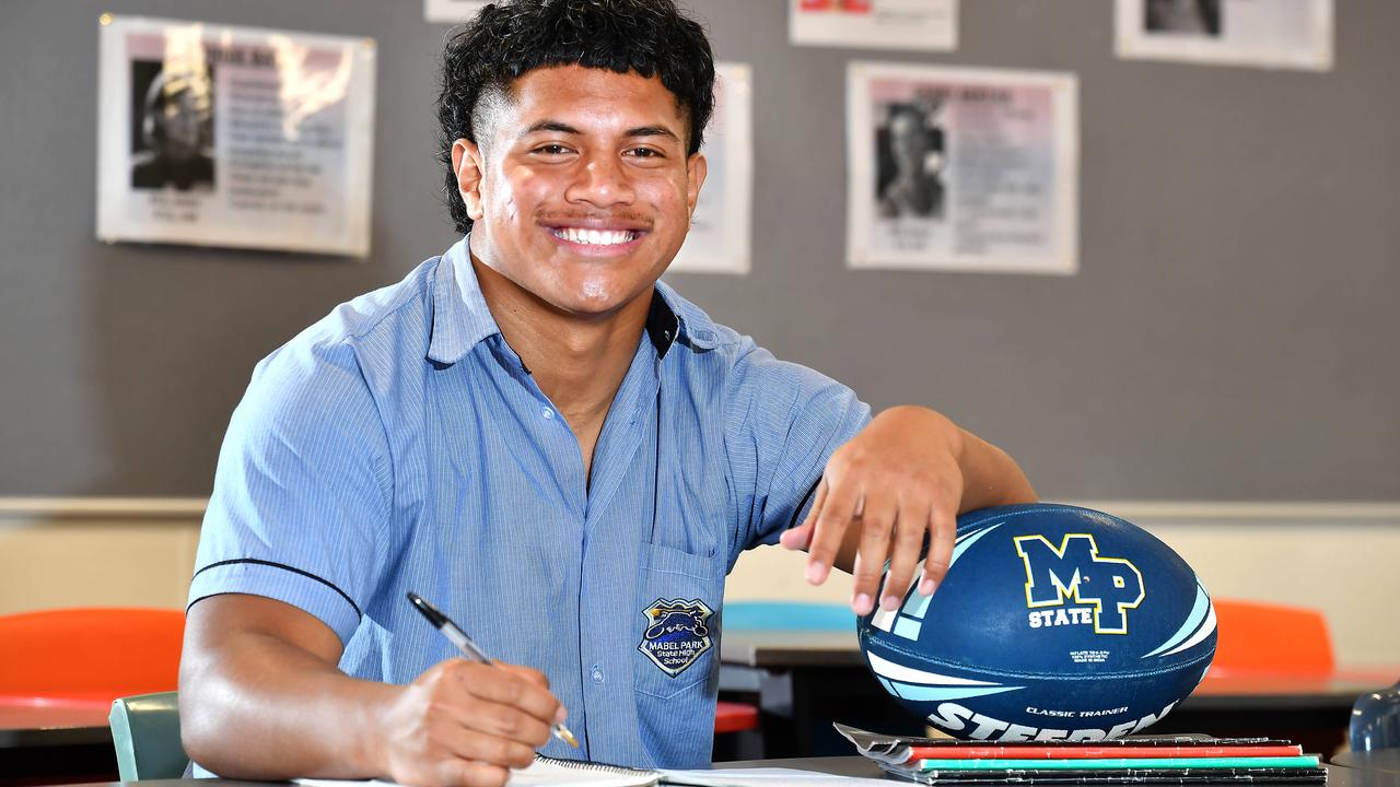 Fahmy Jerusalem is a Mabel Park SHS student that has signed by the NRL club Canterbury Bulldogs. Thursday October 21, 2012. Picture, John Gass