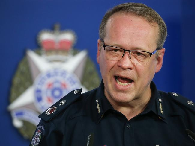 MELBOURNE , AUSTRALIA - NewsWire Photos 15 SEPTEMBER , 2020 :  Victorian Police Deputy Commissioner Neil Paterson answers questions at press conference into police procedures under investigation.An arrest on Sunday in Epping and a police shooting in Lilydale this morning were the matters discussed.  Picture : NCA NewsWire / Ian Currie