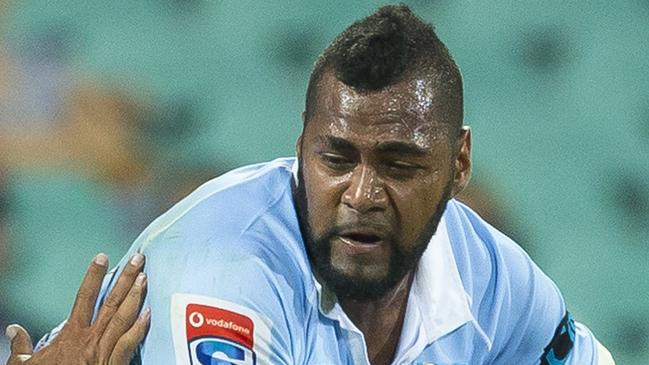 Taqele Naiyaravoro of the Waratahs is tackled during the Round 9 Super Rugby match between the NSW Waratahs and the Queensland Reds at the SCG in Sydney, Saturday, April 14, 2018. (AAP Image/Craig Golding) NO ARCHIVING, EDITORIAL USE ONLY