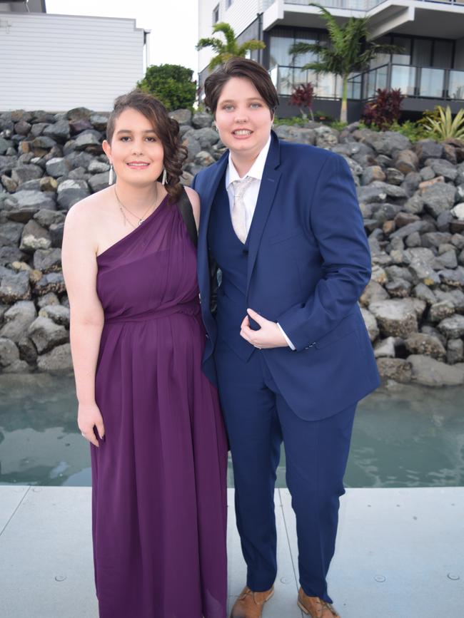 Jessica Jenkins and Hannah King at the Proserpine State High School formal. Picture: Elyse Wurm