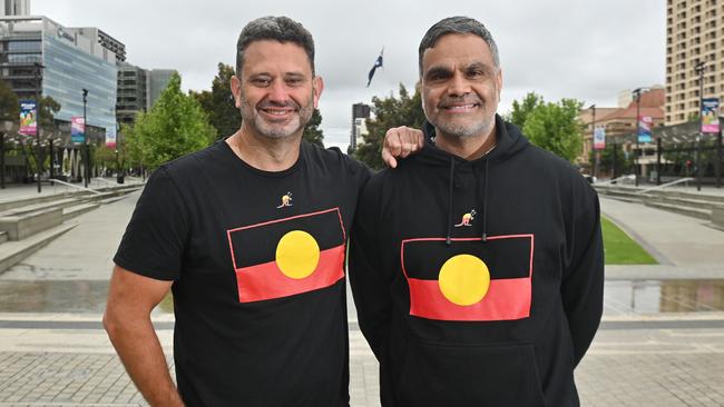 Aboriginal Affairs Minister Kyam Maher and Commissioner for First Nations Voice Dale Agius at Victoria Square. Picture: Keryn Stevens