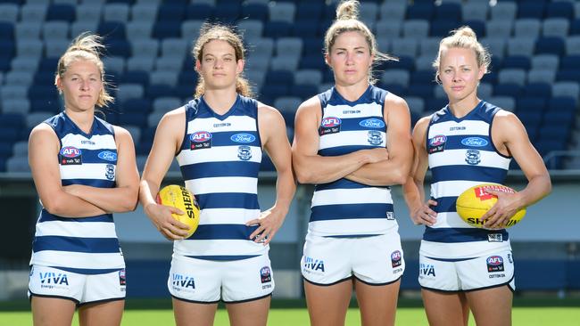 Geelong recruits Richelle Cranston, Nina Morrison, Melissa Hickey and Renee Garing. Picture: Stephen Harman