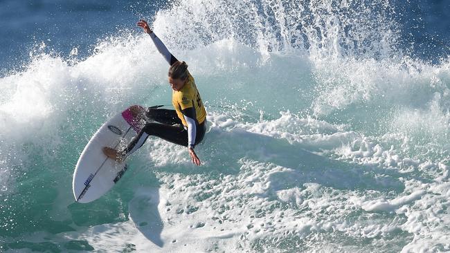 Sally Fitzgibbons is hoping to surf her elimination heat at Bells. Picture: Jason Sammon