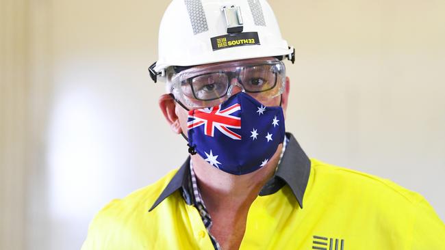 Scott Morrison during a visit to the South32 Cannington Mine in McKinlay Queensland in January. The PM has cited China and its levels of pollution when defending Australia’s climate record. Picture: AAP Image/Lukas Coch