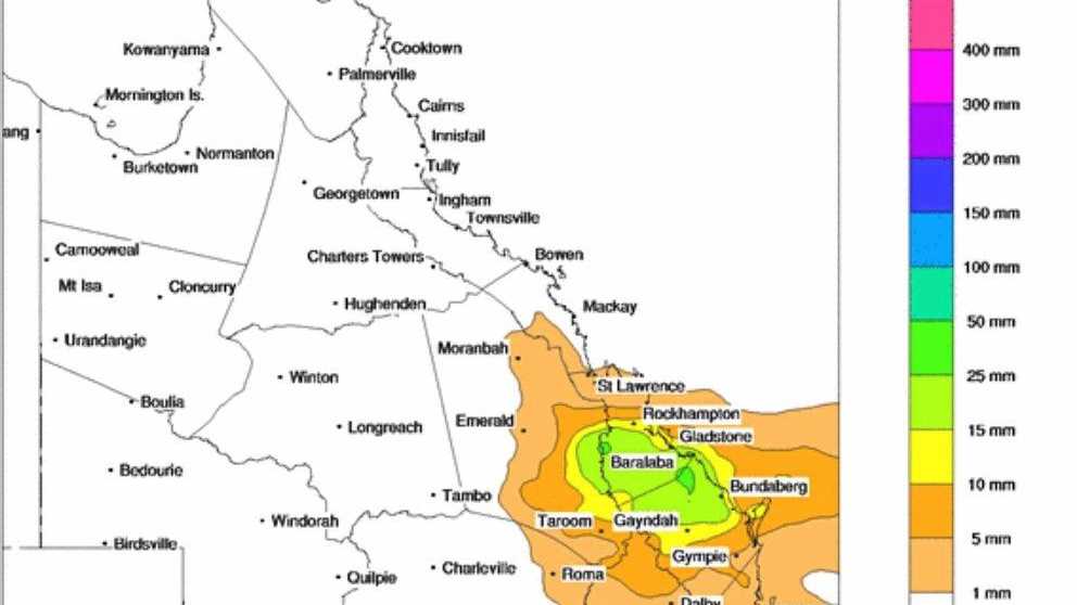 FORECAST RAINFALL: Central Queensland is set to receive some decent rainfall today. Picture: Bureau of Meteorology