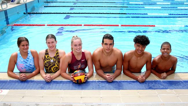 Australian Youth Water Polo Championships - Olivia Muir, Tilly Hughes, Abbey Andrews (Australian water polo player), Ryan Medic, Taoso Taoso and Oliver Moncur. Picture David Clark