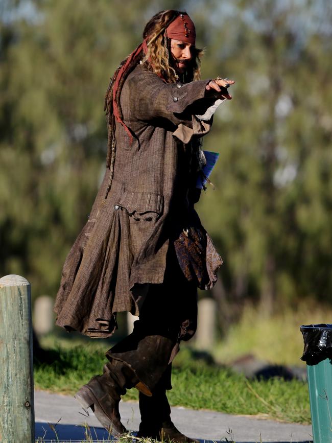 Actor Johnny Depp arrives at Raby Bay to go to Pirates of the Caribbean set. Picture: Mark Calleja