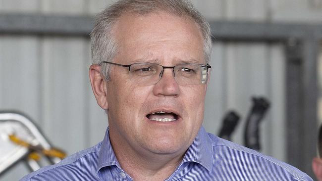 Townsville, AUSTRALIA - NewsWire Photos October 14, 2020:  Prime Minister Scott Morrison speaks to the media at Meridian Helicopters to announce an $11M commitment to the Copperstring project. : NCA NewsWire / Sarah Marshall