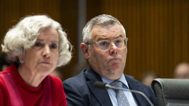 Home Affairs Secretary Stephanie Foster and cabinet minister Murray Watt appear before the Senate’s Legal and Constitutional Affairs Committee. Picture: NCA NewsWire / Martin Ollman