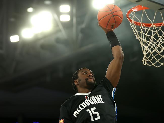 German big man Ariel Hukporti is determined to reach the NBA via his NBL stint with Melbourne United. Picture: Graham Denholm/Getty Images