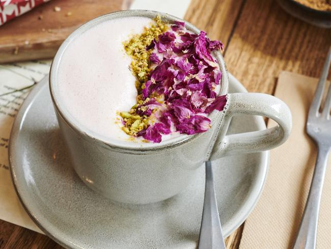 The rose tea latte is pretty as a picture. Picture: Tiffany Coubrough.