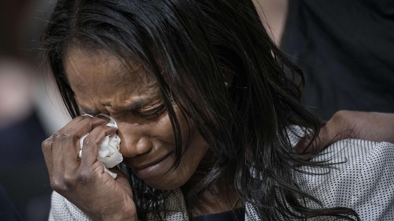 Serena Liebengood, the widow of US Capitol police officer Howard Liebengood, reacts as she listens during the hearing. Picture: Drew Angerer/Getty Images/AFP