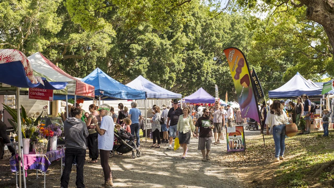 Mullumbimby, Australia -September 19, 2014: Various stalls selling goods at Mullumbimby Farmers Market, New South Wales, Australia