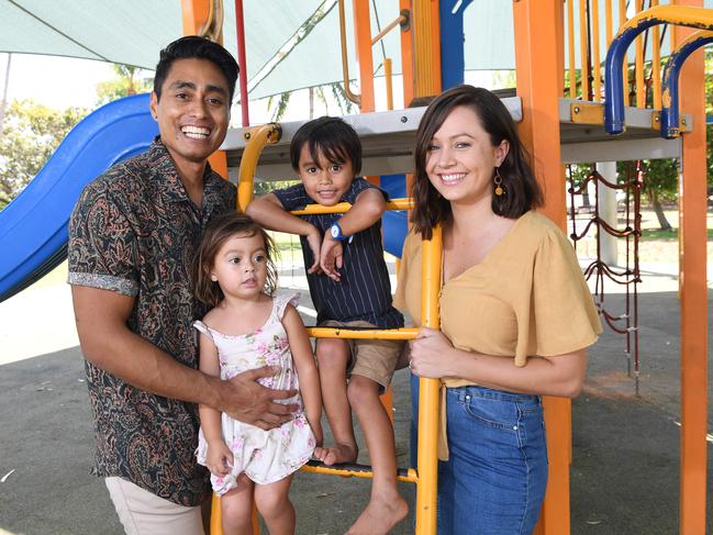 Ali Dos Reis with husband Fabio and children Aluna, 2, and Zenio, 5. Picture: Katrina Bridgeford