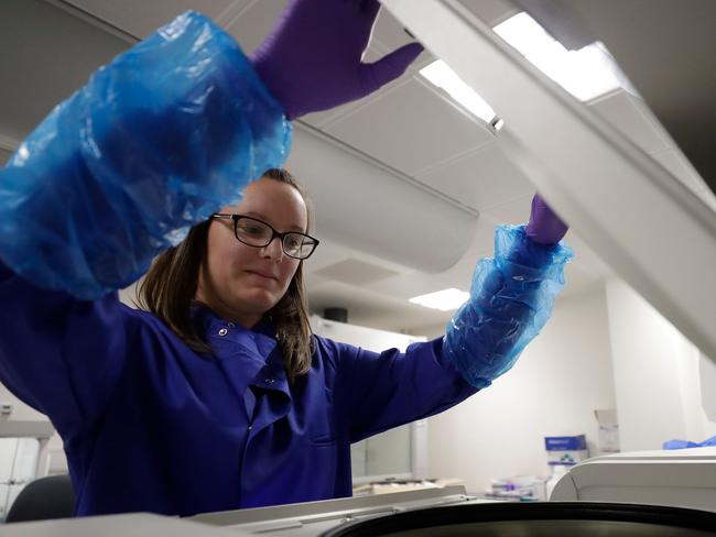 Blood samples from coronavirus patients are prepared for analysis. Picture: AFP