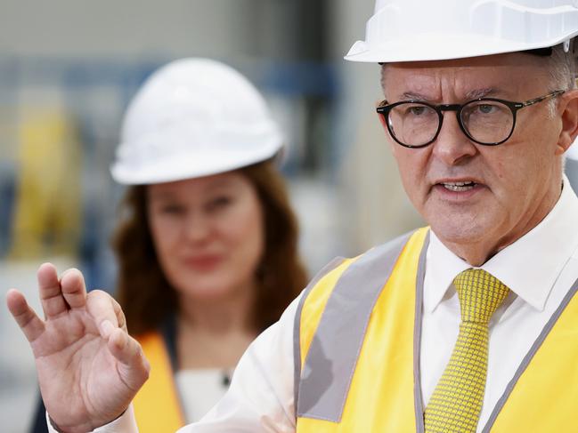 PERTH, AUSTRALIA - MAY 17: Australian Labor Leader Anthony Albanese speaks at a press conference during a visit to Alstom Transport Australia on May 17, 2022 in Perth, Australia. The Australian federal election will be held on Saturday 21 May, 2022. (Photo by Lisa Maree Williams/Getty Images)