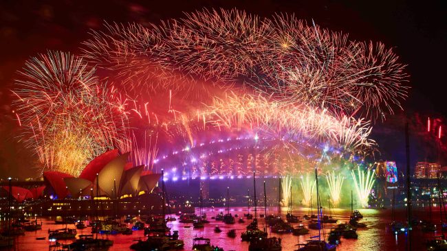 Fireworks explode over the Sydney Harbour Bridge and Sydney Opera House during the midnight display on New Year's Eve on Sydney Harbour on January 1, 2019 in Sydney, Australia. Picture: Brett Hemmings