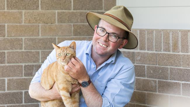 Agriculture and Western NSW Minister Adam Marshall with his pet cat Cyril