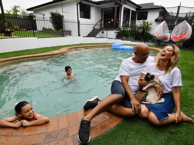 Emil and Vicky Rizk with their children Tommy and Angel at home in Kings Langley, Sydney, Thursday, 2 January 2020. Emil and Vicky Rizk launched the auction campaign for their King Langley home in Sydney's northwest on Christmas Eve. Picture - Sam Mooy/The Australian Newspaper