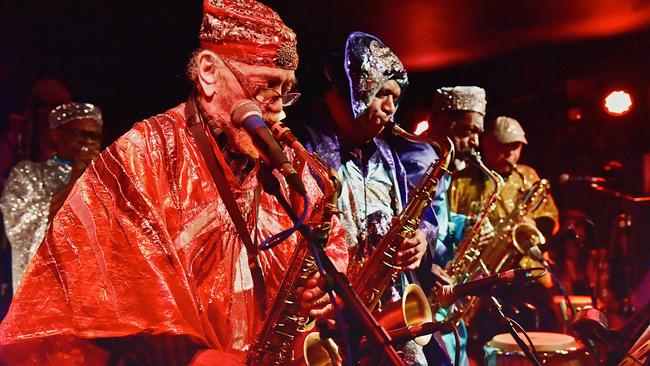 Members of jazz group Sun Ra Arkestra performing live, including band leader Marshall Allen (left, foreground). Picture: Alexis Maryon