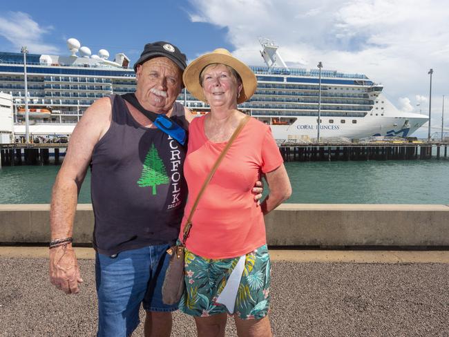 Newcastle couple Bob and Jenny stead spent the day touring Darwin while their cruise ship the Coral Princess moored in the harbour on Thursday. Picture: Floss Adams