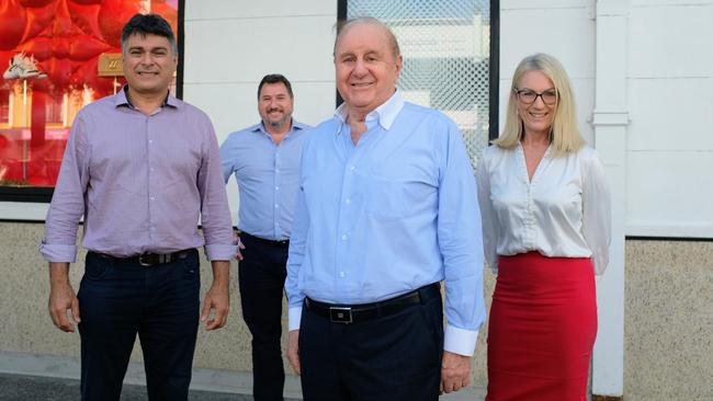 LNP Candidate for Cairns Sam Marino, Shadow State Development Minister Andrew Powell, T Galleria by DFS building owner Frank Gasparin and LNP Candidate for Barron River Linda Cooper during a press conference in Cairns on Wednesday. PICTURE: Toby Vue