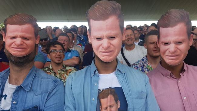 England fans at Edgbaston came sporting masks mocking Steve Smith for his emotional response to the fall out from sandpapergate.