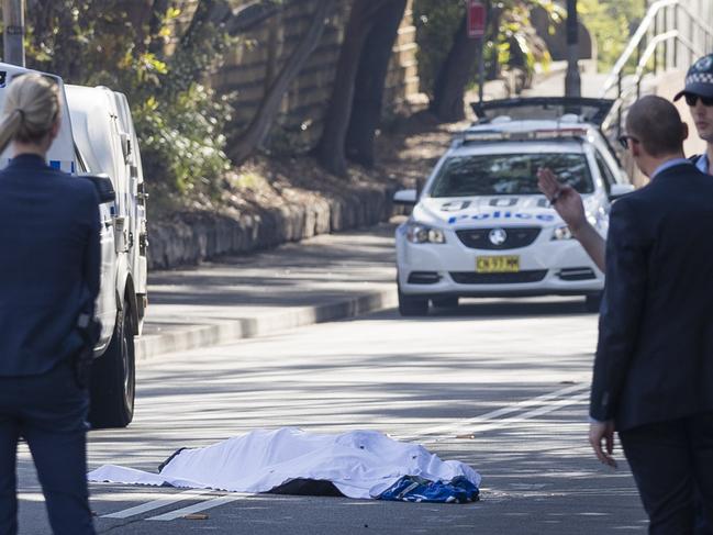 The body of Jett McKee lies on Hereford Street, Forest Lodge after his death in August 2018. Picture: Brook Mitchell/Getty Images